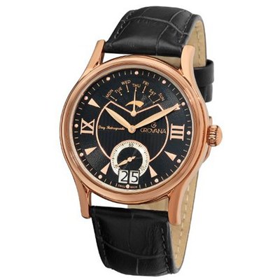 Grovana 1715.1567 Rose Goldtone Stainless Steel Black Strap