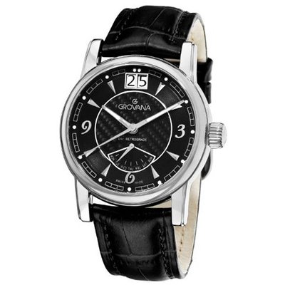 Grovana 1721.1537 Retrograde Day Retrograde Black Leather Strap Quartz