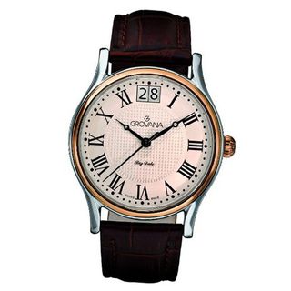 Grovana Quartz with Silver Dial Analogue Display and Brown Leather Strap 1727.1552