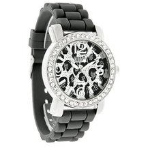 Gruen II Ladies Crystal Ice Leopard Print Gray Rubber Band Quartz GRT571