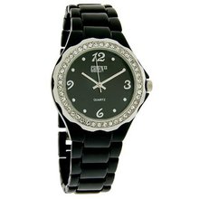 Gruen II Ladies Ice Crystal Bezel Black Finish Quartz GRT568
