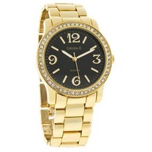 Gruen II Ladies Quartz Crystal Black Dial Gold Tone Bracelet GRT910