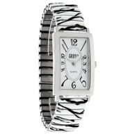 Gruen II Quartz Ladies Black White Zebra Print Stretch Bracelet GRT573