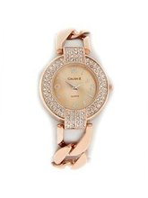 Gruen II Quartz Ladies Crystal Rose Gold Tone Cuban Link Bracelet