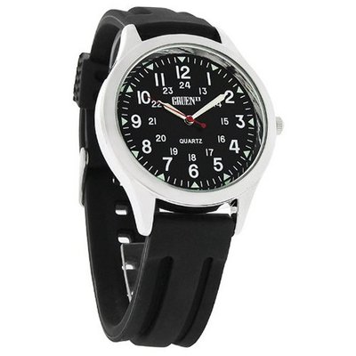 Gruen II Quartz XL 43mm Classic 24HR Black Dial Rubber Band GR075