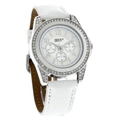 Gruen II Quartz XL Boyfriend 39mm Crystal White Leather Strap GRT565
