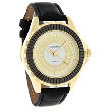 Gruen II Unisex 39mm Gold Tone Black Leather Strap Dress Quartz GRT901
