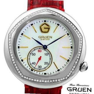 New Gruen Swiss GSS24-01 MOP Red Leather Sub Dial Genuine Diamonds
