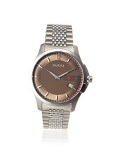 Gucci YA126310 G-Timeless Slim Case Brown Dial Signature Gucci Green Red Green Web Design