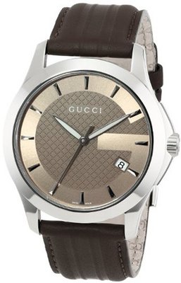 Gucci YA126403 G-Timeless Medium Brown Dial Brown Leather Strap
