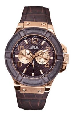 GUESS U0040G3 Rigor Standout Multi-Function Dressy Sport with Genuine Leather Brown Strap & Dial & Rose Gold-Tone Case
