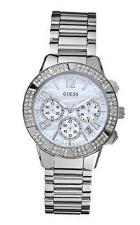 GUESS U0141L1 Dazzling Silver-Tone Sporty Crystal Chronograph