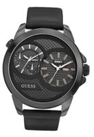 GUESS U0184G1 Dual Time Zone Black Leather