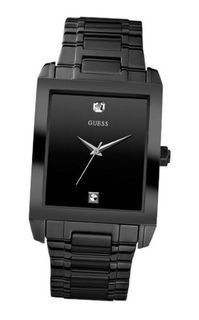 GUESS U12557G1 Classic Black IP Rectangular Diamond Accented