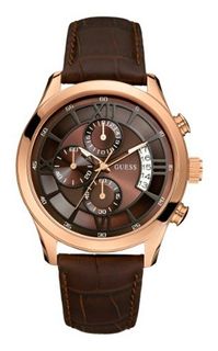 GUESS U14504G1 Brown Genuine Leather Chronograph with Brown Dial