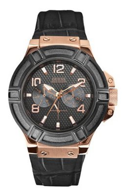 uGuess GUESS U0040G5 Rigor Multi-Function Standout Sport Black & Rose Gold-Tone 