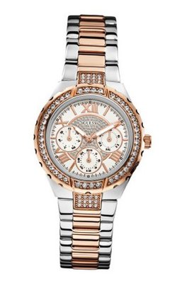 uGuess GUESS U0111L4 Sparkling Hi-Energy Mid-Size Multi-Function Silver & Rose-Gold-Tone 