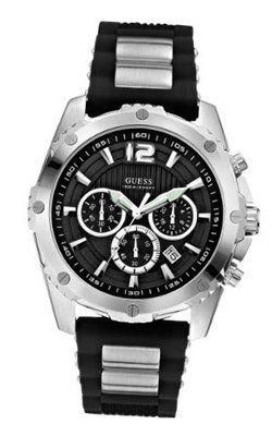 uGuess GUESS U0167G1 Sporty Silicone & Metal Silver-Tone Chronograph 