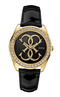uGuess GUESS U0208L2 Dazzling Iconic Logo Black & Gold-Tone 