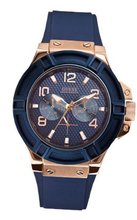 uGuess GUESS U0247G3 Rigor Blue & Rose Gold-Tone Silcone Casual Sport 