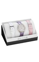 uGuess GUESS U0308L1 Wardobe Set with 3 Interchangeable Genuine Leather Straps in White, Pink & Lilac 