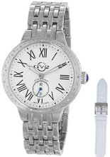 GV2 by Gevril 9100 Astor Stainless Steel Bracelet Interchangeable White Leather Strap Diamond Set