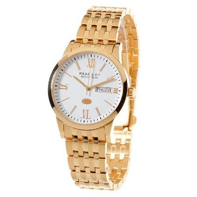 Haas & Cie Quartz with White Dial Analogue Display and Gold Stain...