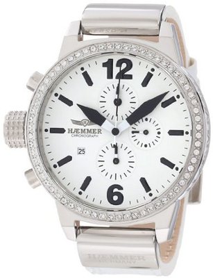 Haemmer DHC-04 Secrets Crystal Bezel White Leather Chronograph