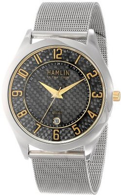 Hamlin HAMM0313:003/04E92GG Ultra Thin Black Carbon Fiber Dial Gold Accents Mesh Band