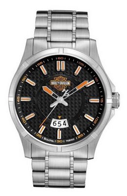 Harley-Davidson® Bulova® Stainless Steel Bracelet Date . Luminous Hands, Sweep Second Hand. 76B162