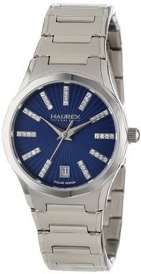 Haurex Italy 2A389DB1 Iris Round Stainless Steel Blue Sunray Dial Swarovski Date