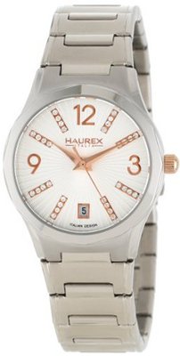 Haurex Italy 2A389DSH Iris Round Stainless Steel Silver Sunray Dial Swarovski Date