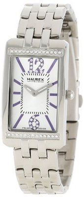 Haurex Italy 2S391DSL Primula Stainless Steel Rectangular Silver Sunray Dial Swarovski