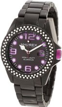 Haurex Italy XK374DNP Ink Stones Black Aluminum Crystal Purple Date