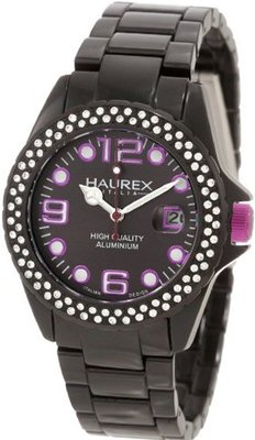 Haurex Italy XK374DNP Ink Stones Black Aluminum Crystal Purple Date