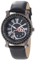 Hello Kitty H3WL1043BK Black Plated Case Leather Strap Roman Numeral Dial