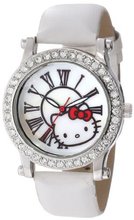 Hello Kitty H3WL1043WT Silvertone Case White Leather Strap Roman Numeral Dial