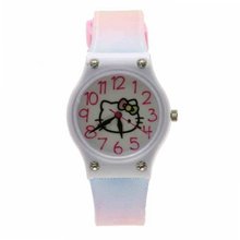 Hello Kitty HKAQ2799 White Round Plastic Case with Rainbow Color Plastic Strap