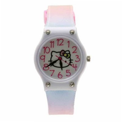 Hello Kitty HKAQ2799 White Round Plastic Case with Rainbow Color Plastic Strap