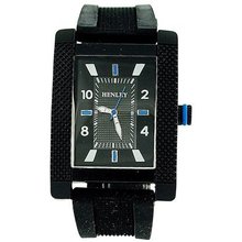 Henley Analogue Rectangular Black Dial Black Rubber Strap H02063.6