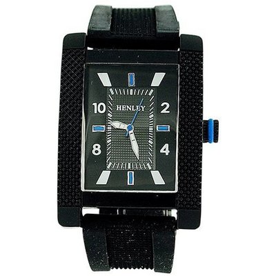 Henley Analogue Rectangular Black Dial Black Rubber Strap H02063.6