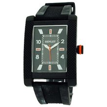 Henley Analogue Rectangular Black Dial Black Rubber Strap H02063.8