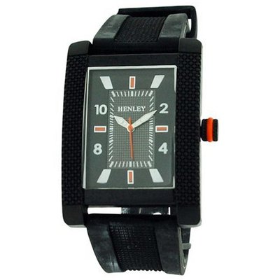 Henley Analogue Rectangular Black Dial Black Rubber Strap H02063.8