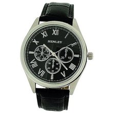 Henley Gents Analogue Chrono Effect Black Croc Dial Strap H01012.34