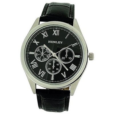 Henley Gents Analogue Chrono Effect Black Croc Dial Strap H01012.34
