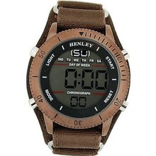 Henley Gents Digital Chronograph Backlight Brown Strap Sports HDG012.4