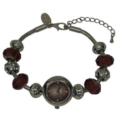 Henley Ladies Integrated with Interchangeable Beads and Crystals Quartz with Purple Dial Analogue Display and Silver Stainless Steel Plated Bracelet H07188.7