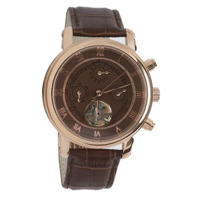 uHenri LaPointe Large Wide Dial Brown Leather Self Winding Water Resistant 