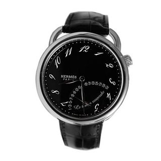 Hermes Time Pause AR8.910.330/MNO 43mm Automatic Ion Plated Stainless Steel Case Black Leather Anti-Reflective Sapphire