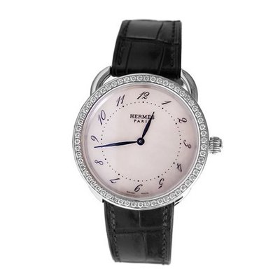 uHermès Hermes Arceau AR5.730.212/MNO 38mm Diamonds Stainless Steel Case Black Leather Anti-Reflective Sapphire 